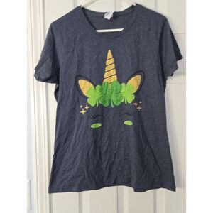 St. Patricks  Day Girls Unicorn Tshirt Size Large Grey